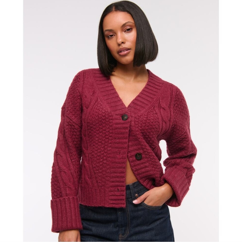 Abercrombie & Fitch Maroon Cable Knit Cardigan
